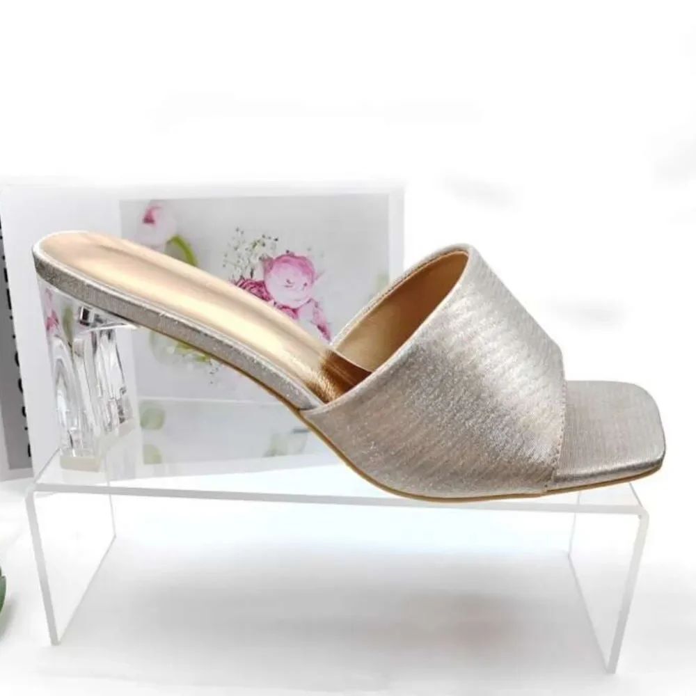 BRAND NEW ROUGE HELIUM CLEAR BLOCK-HEEL SLIP-ON SQUARE TOE SANDAL